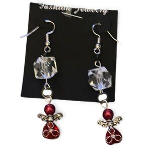 Handmade Ruby Crystal Guardian Angel Earrings – Elegant & Meaningful Gift